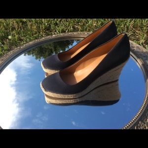 Navy Blue Closed Toe Wedges